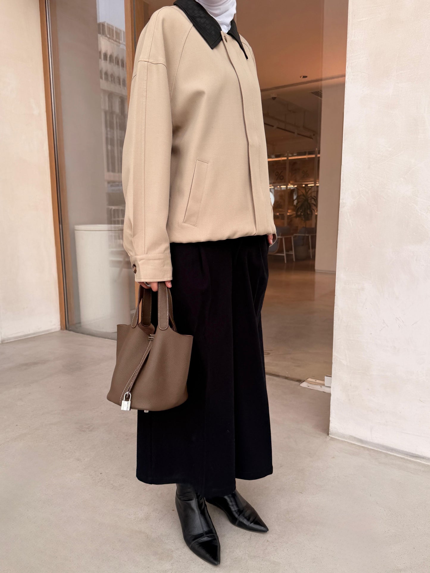 Bomber Jacket with Leather Collar