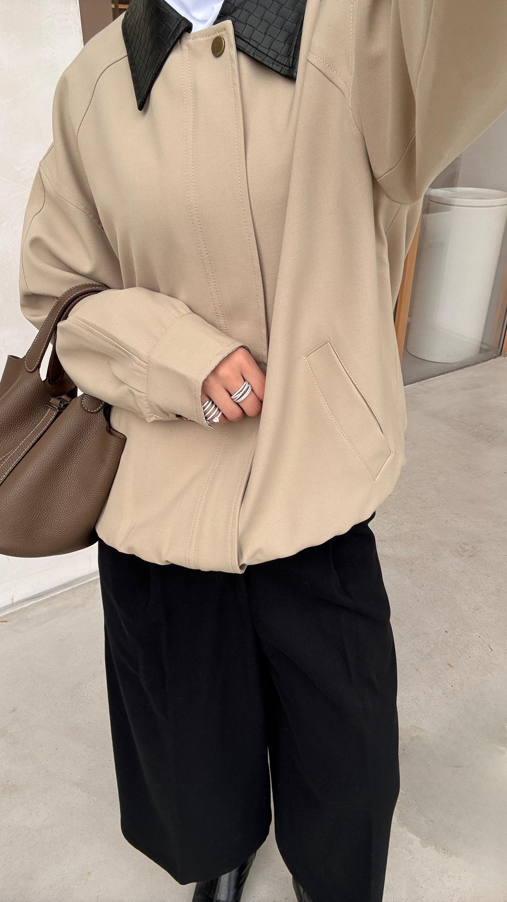 Bomber Jacket with Leather Collar