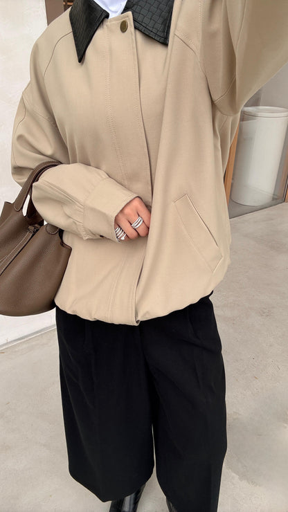 Bomber Jacket with Leather Collar