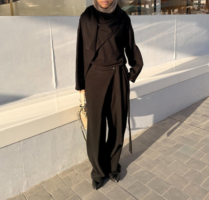 Wrapped shawl top with loose strap pants set