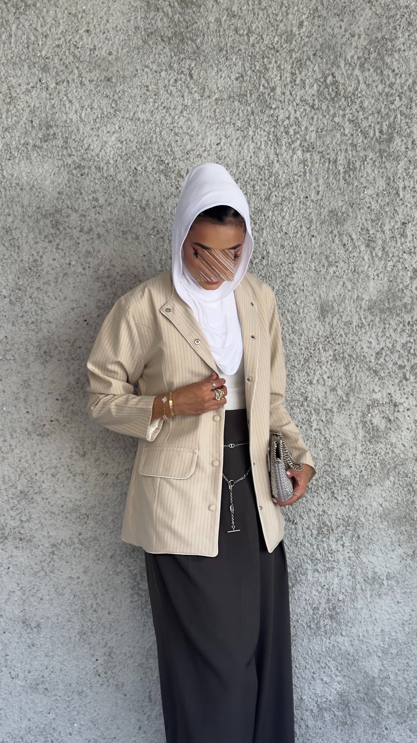 Striped collarless blazer 27 inches