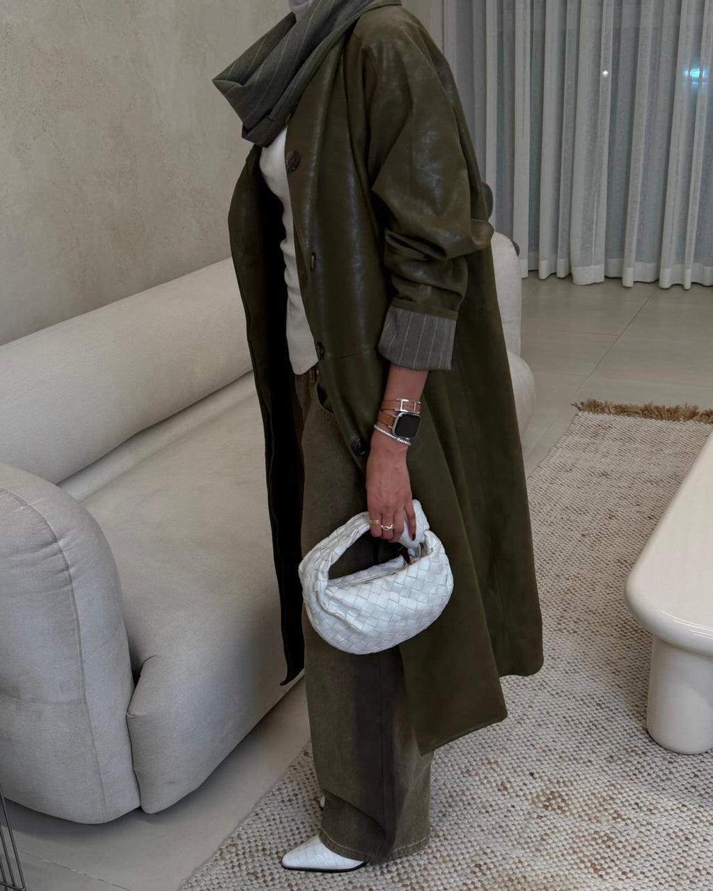 Soft leather trench coat Deep Olive