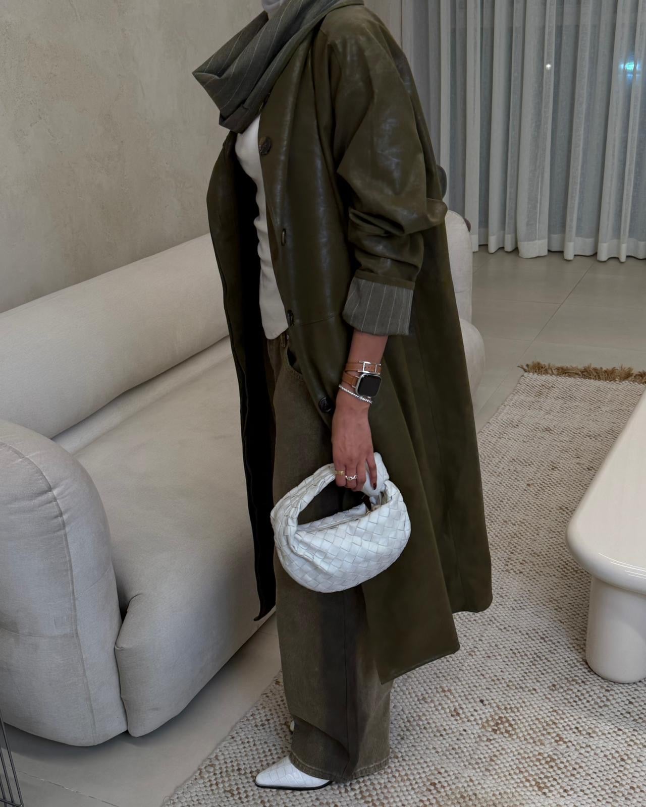 Soft leather trench coat Deep Olive