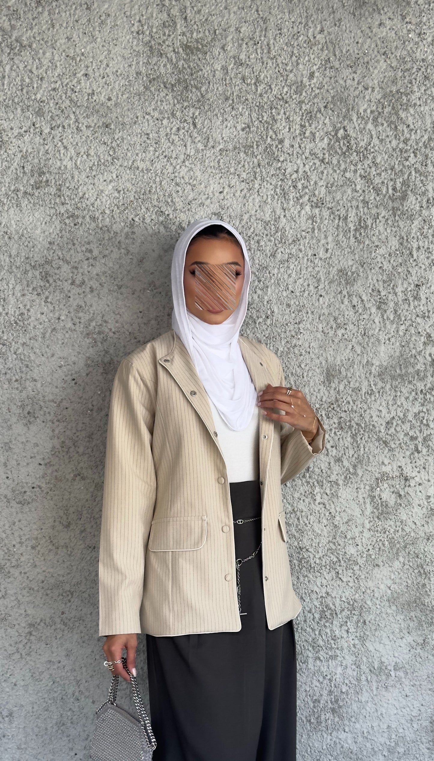 Striped collarless blazer 27 inches