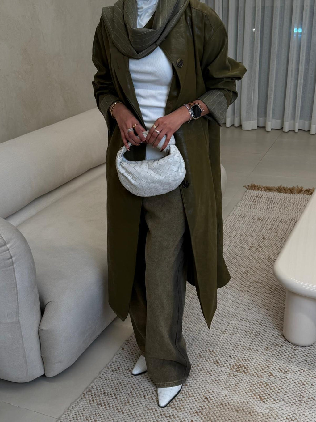 Soft leather trench coat Deep Olive