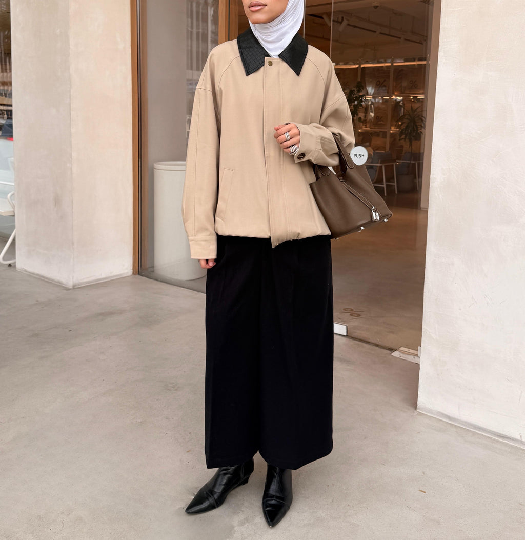 Bomber Jacket with Leather Collar