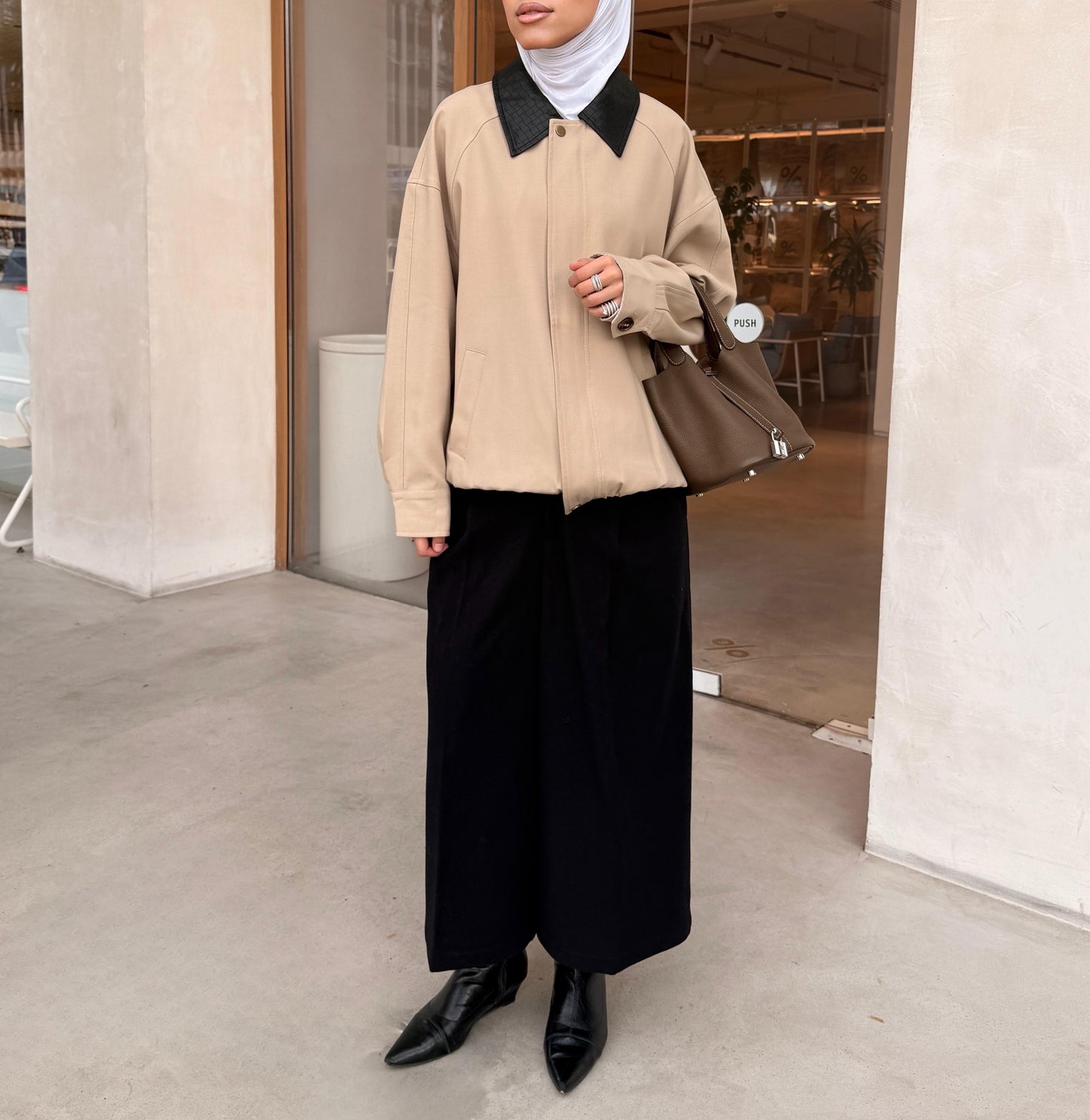 Bomber Jacket with Leather Collar