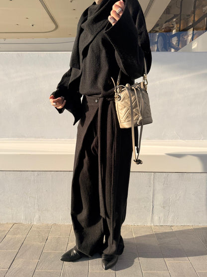 Wrapped shawl top with loose strap pants set