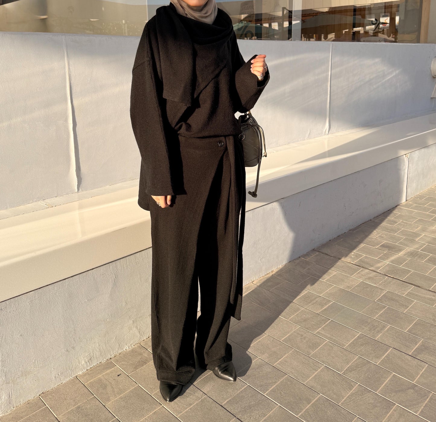 Wrapped shawl top with loose strap pants set