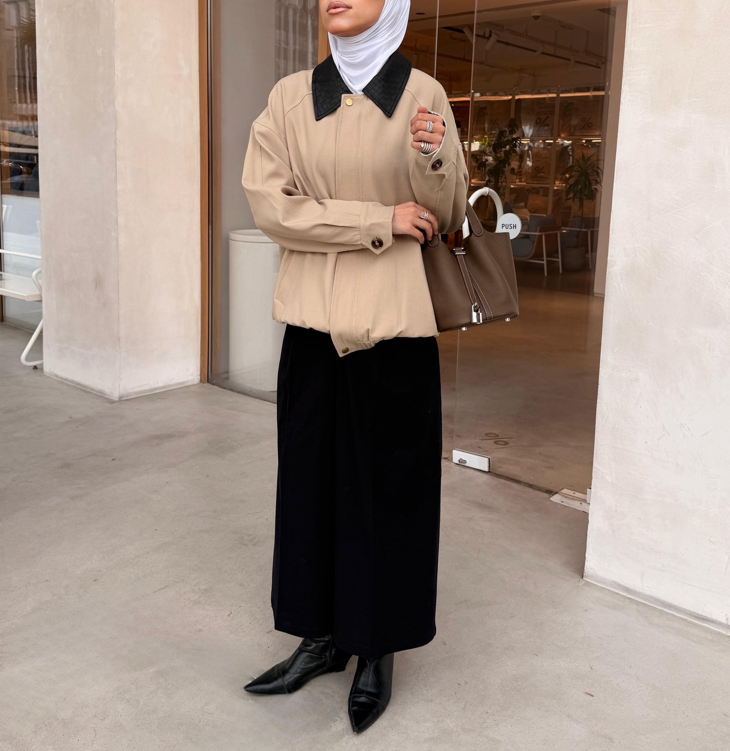 Bomber Jacket with Leather Collar