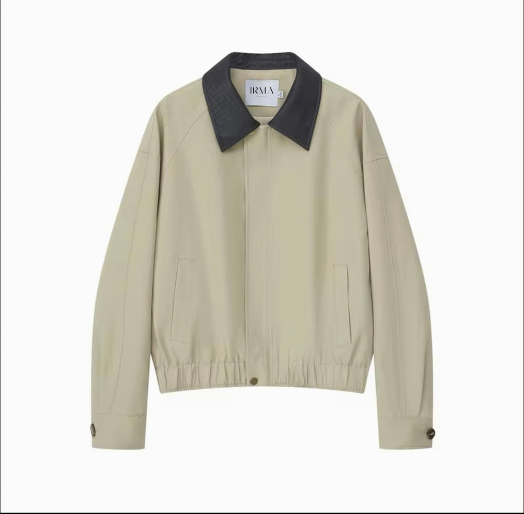 Bomber Jacket with Leather Collar
