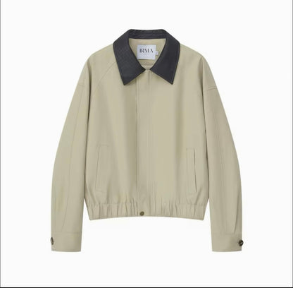Bomber Jacket with Leather Collar