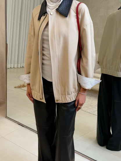 Bomber Jacket with Leather Collar
