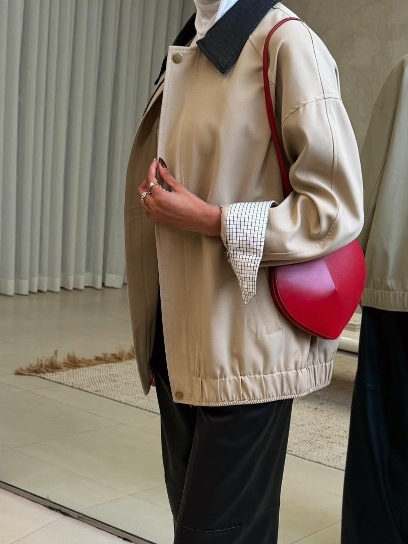Bomber Jacket with Leather Collar