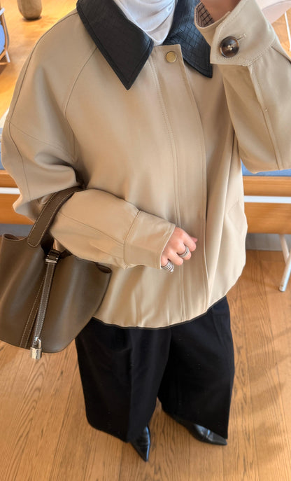 Bomber Jacket with Leather Collar