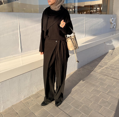 Wrapped shawl top with loose strap pants set