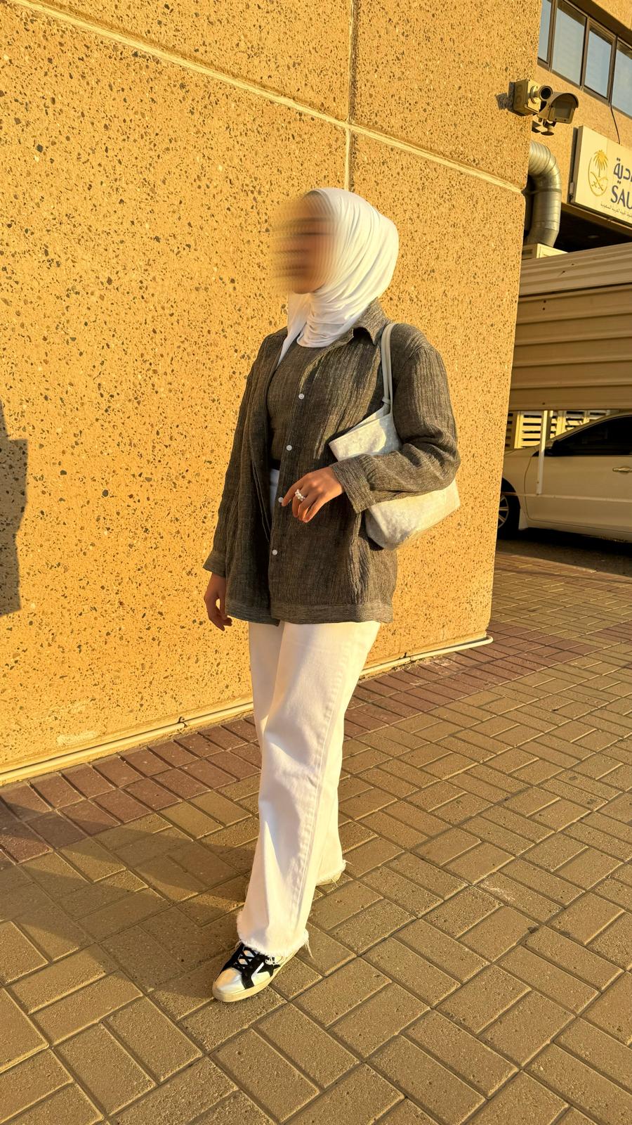 grey linen shirt + t-shirt
