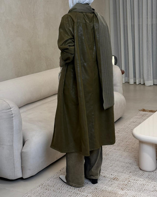 Soft leather trench coat Deep Olive