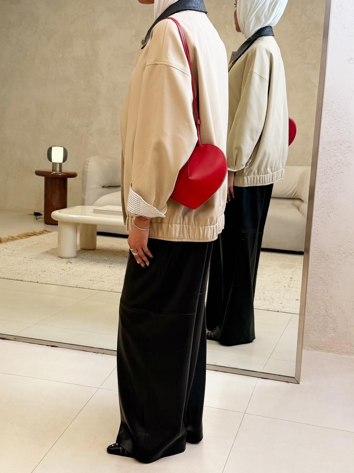 Bomber Jacket with Leather Collar