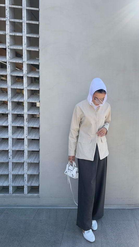Striped collarless blazer 27 inches