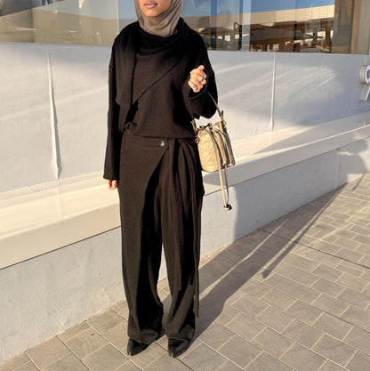 Wrapped shawl top with loose strap pants set