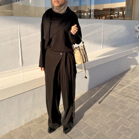 Wrapped shawl top with loose strap pants set