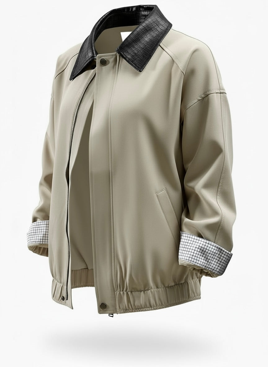 Bomber Jacket with Leather Collar