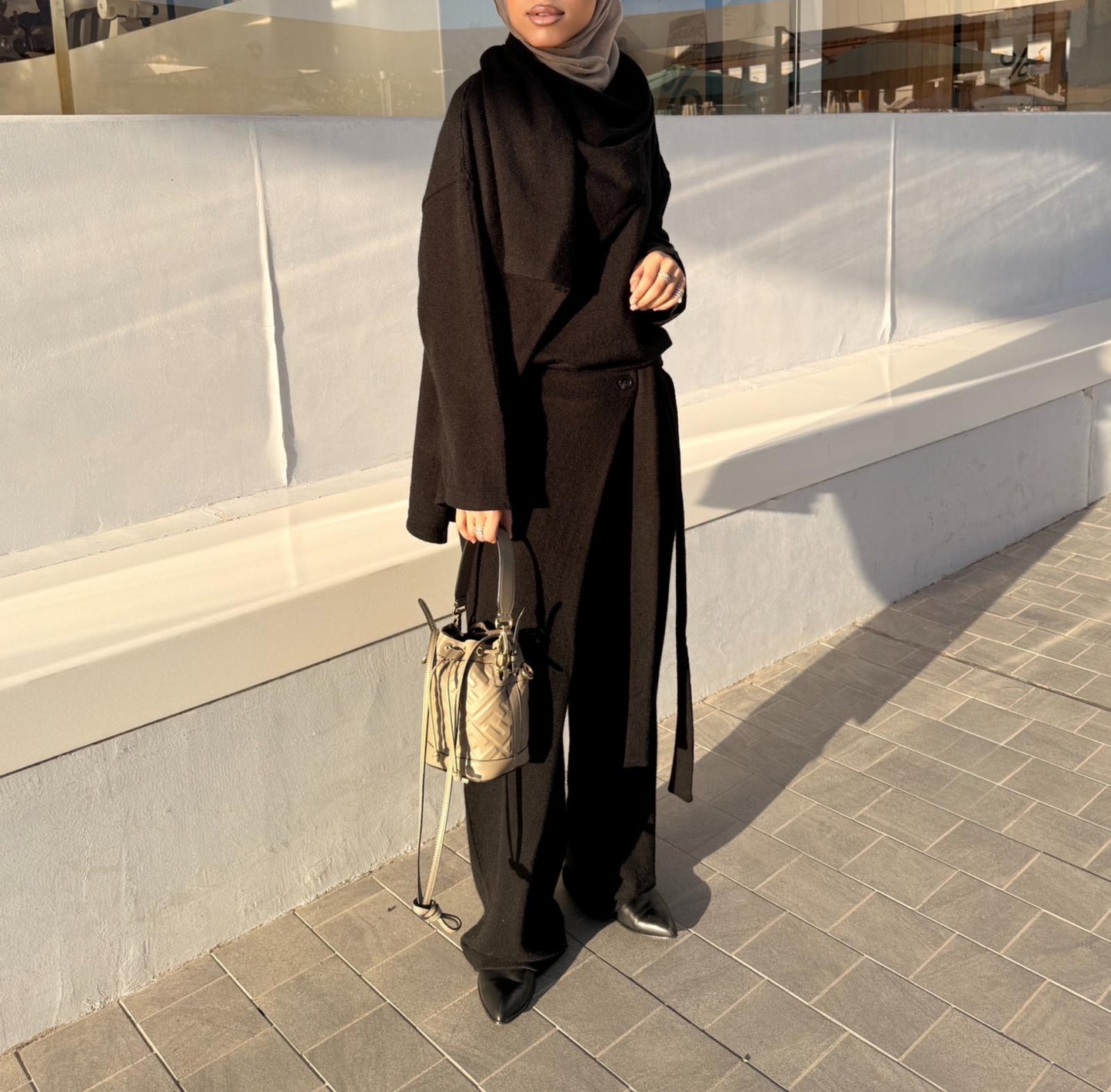 Wrapped shawl top with loose strap pants set