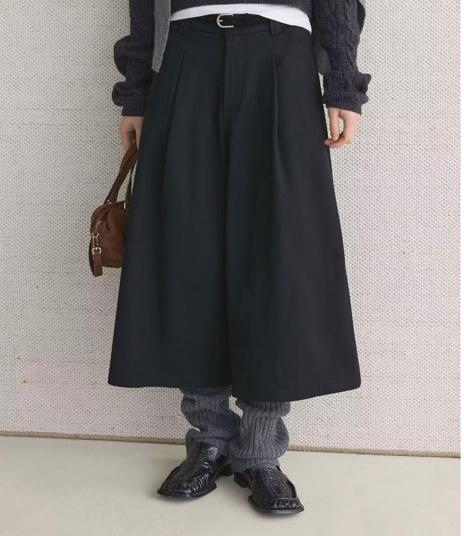 Wide-Leg Midi Culottes with belt