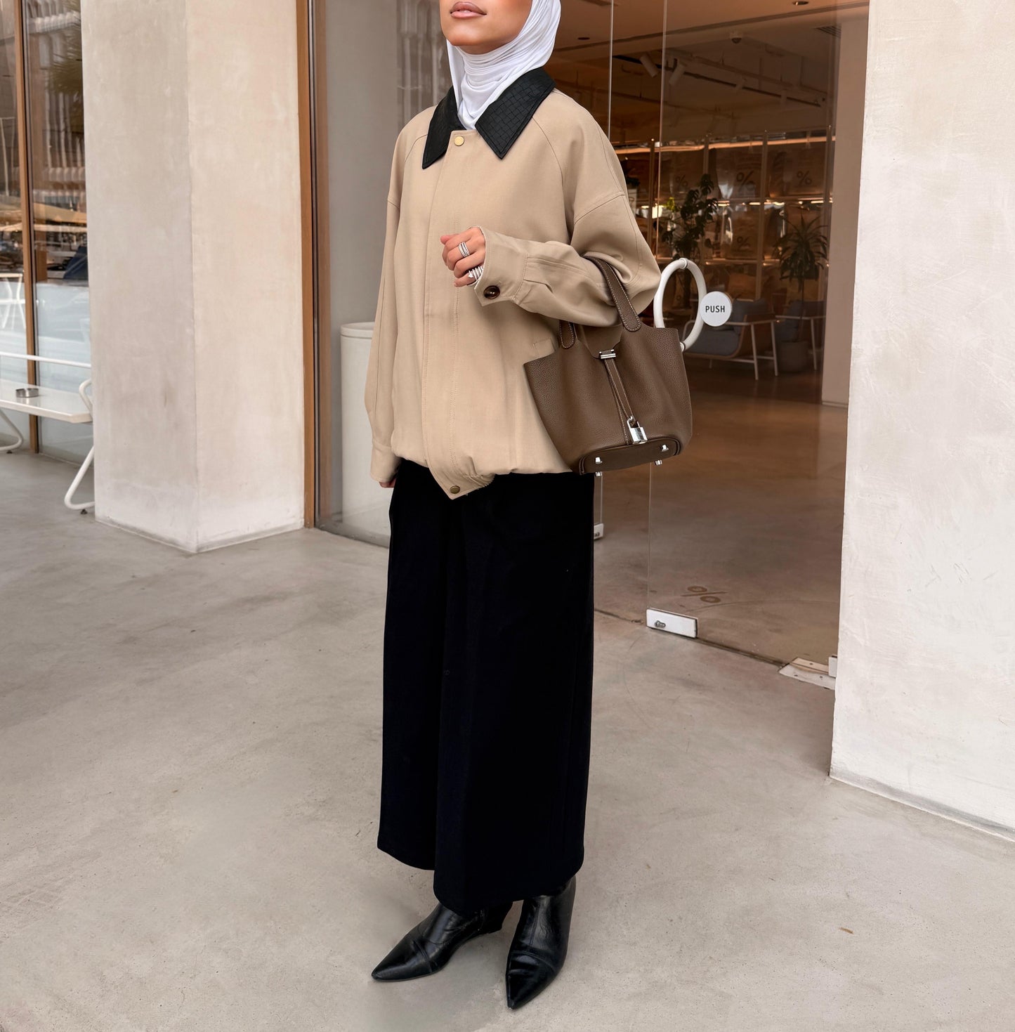 Bomber Jacket with Leather Collar