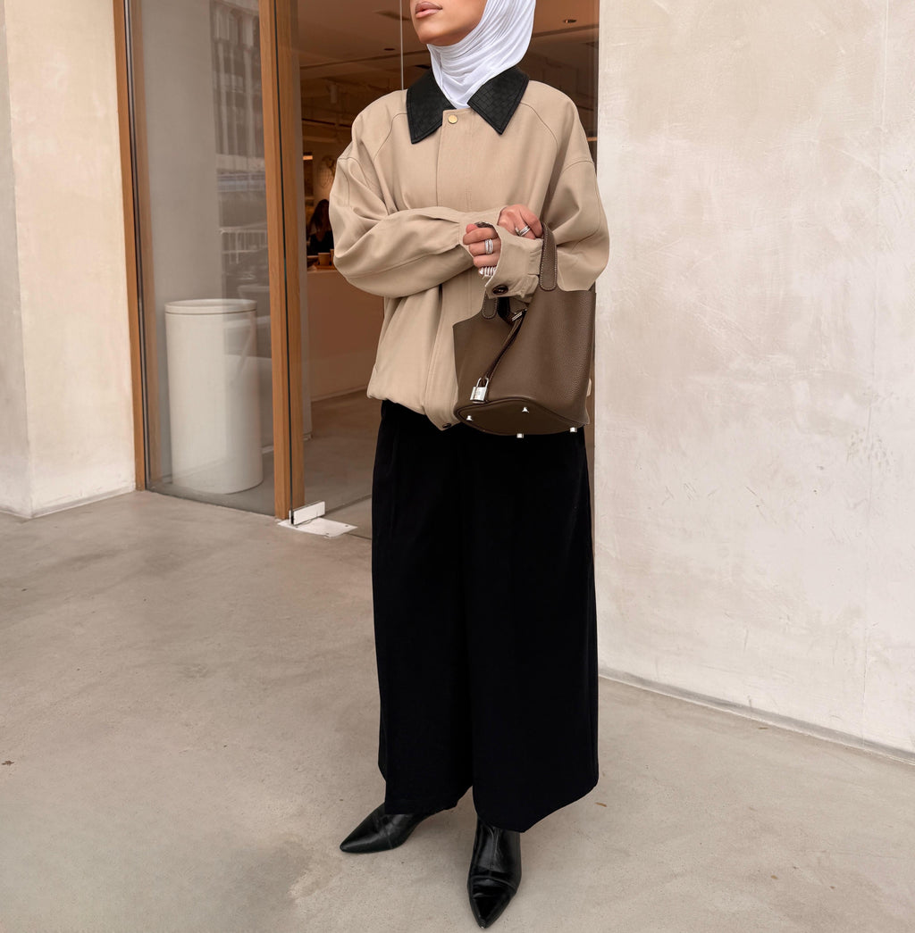 Bomber Jacket with Leather Collar