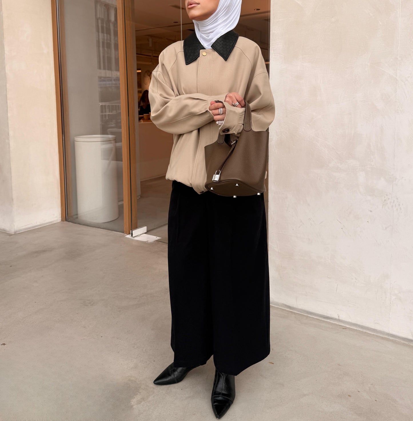 Bomber Jacket with Leather Collar