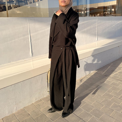 Wrapped shawl top with loose strap pants set