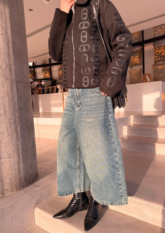Wide-Leg Midi Jeans