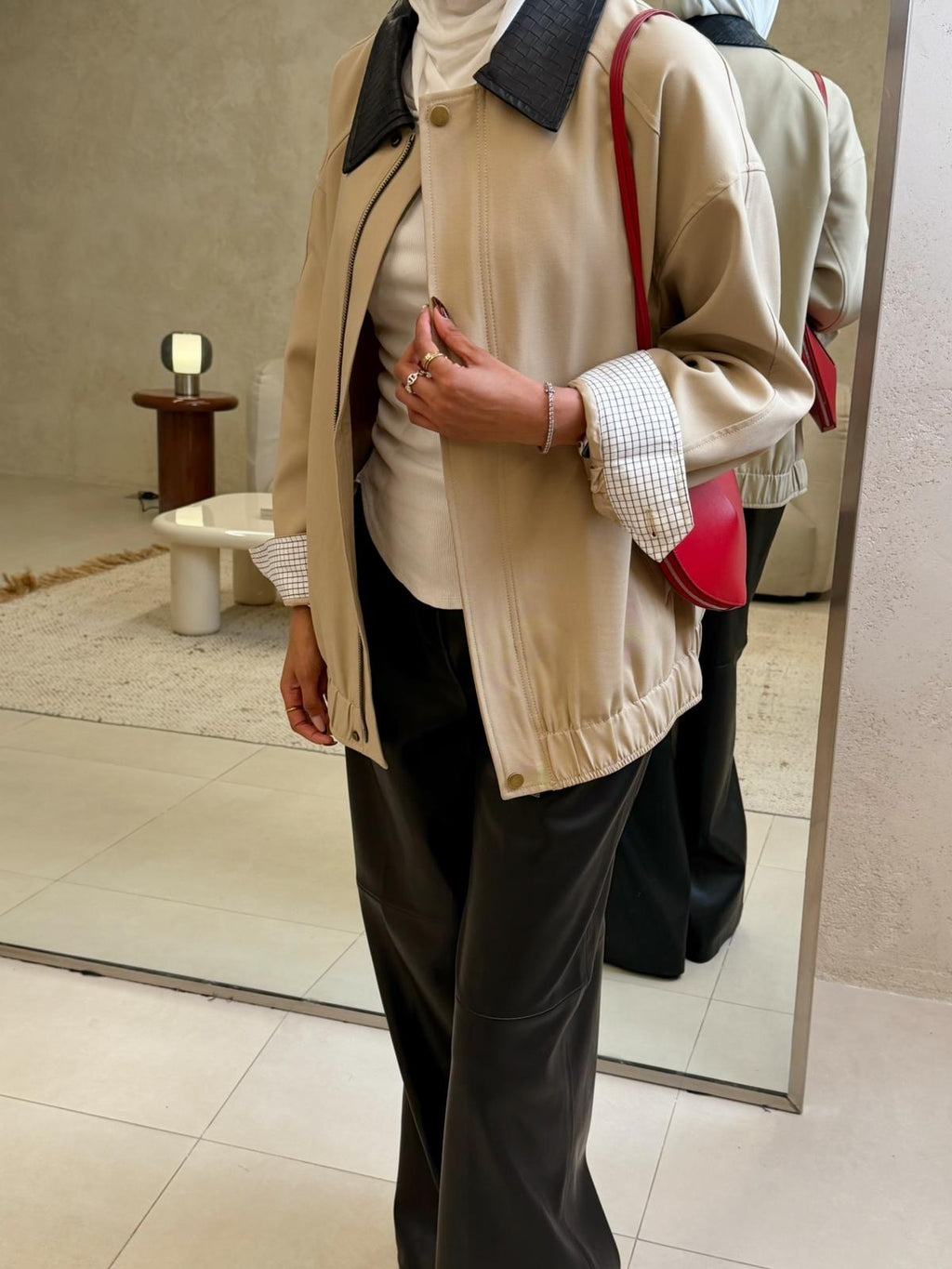 Bomber Jacket with Leather Collar
