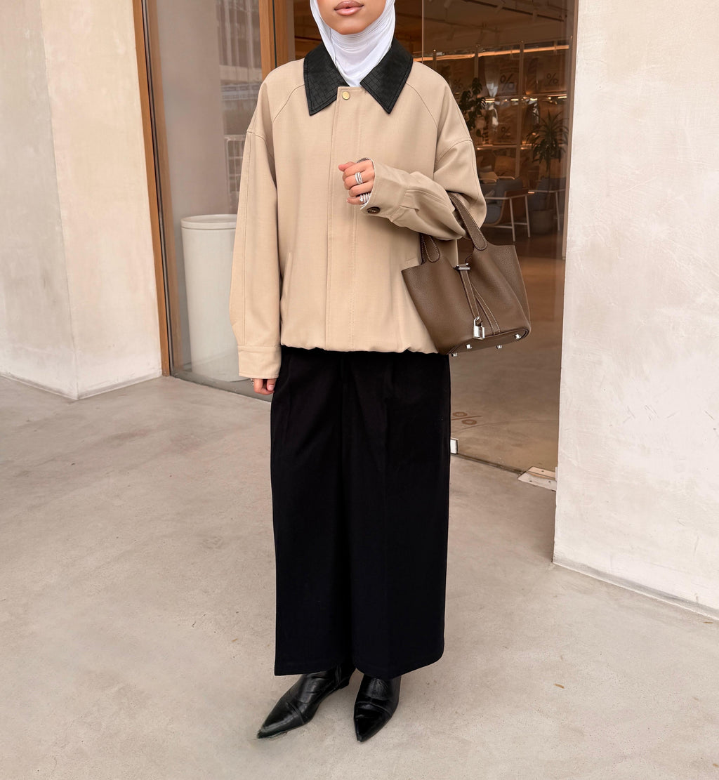Bomber Jacket with Leather Collar