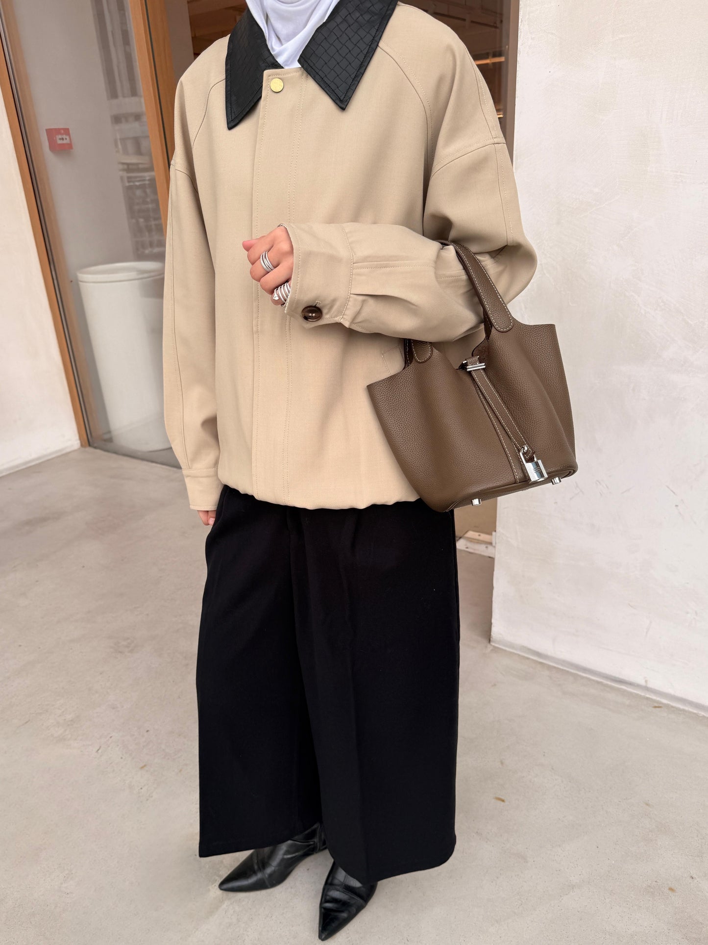 Bomber Jacket with Leather Collar