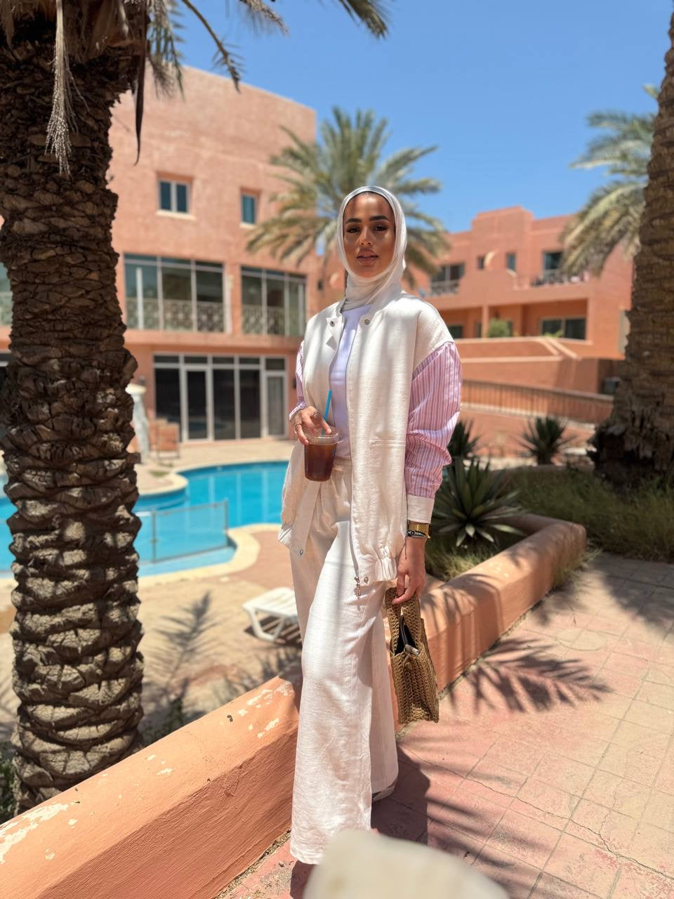 Striped linen set pink
