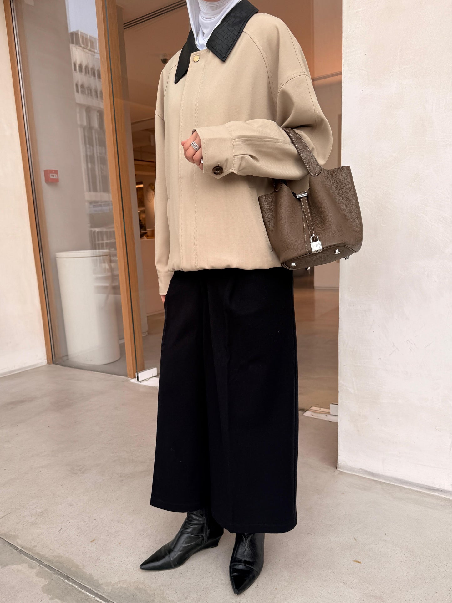 Bomber Jacket with Leather Collar