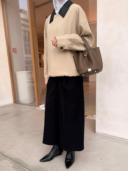 Bomber Jacket with Leather Collar