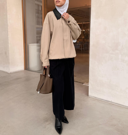 Bomber Jacket with Leather Collar