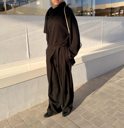 Wrapped shawl top with loose strap pants set
