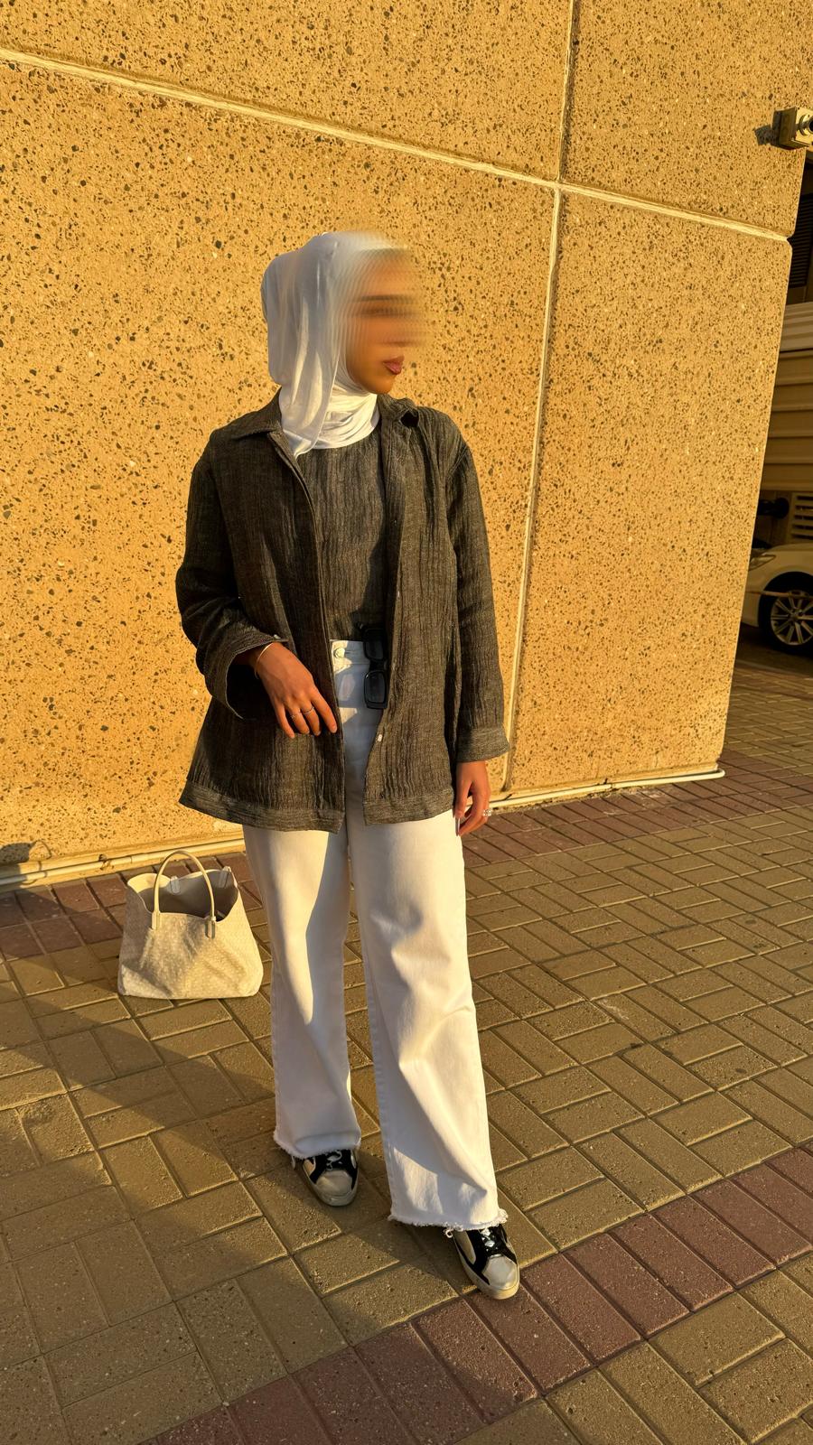 grey linen shirt + t-shirt