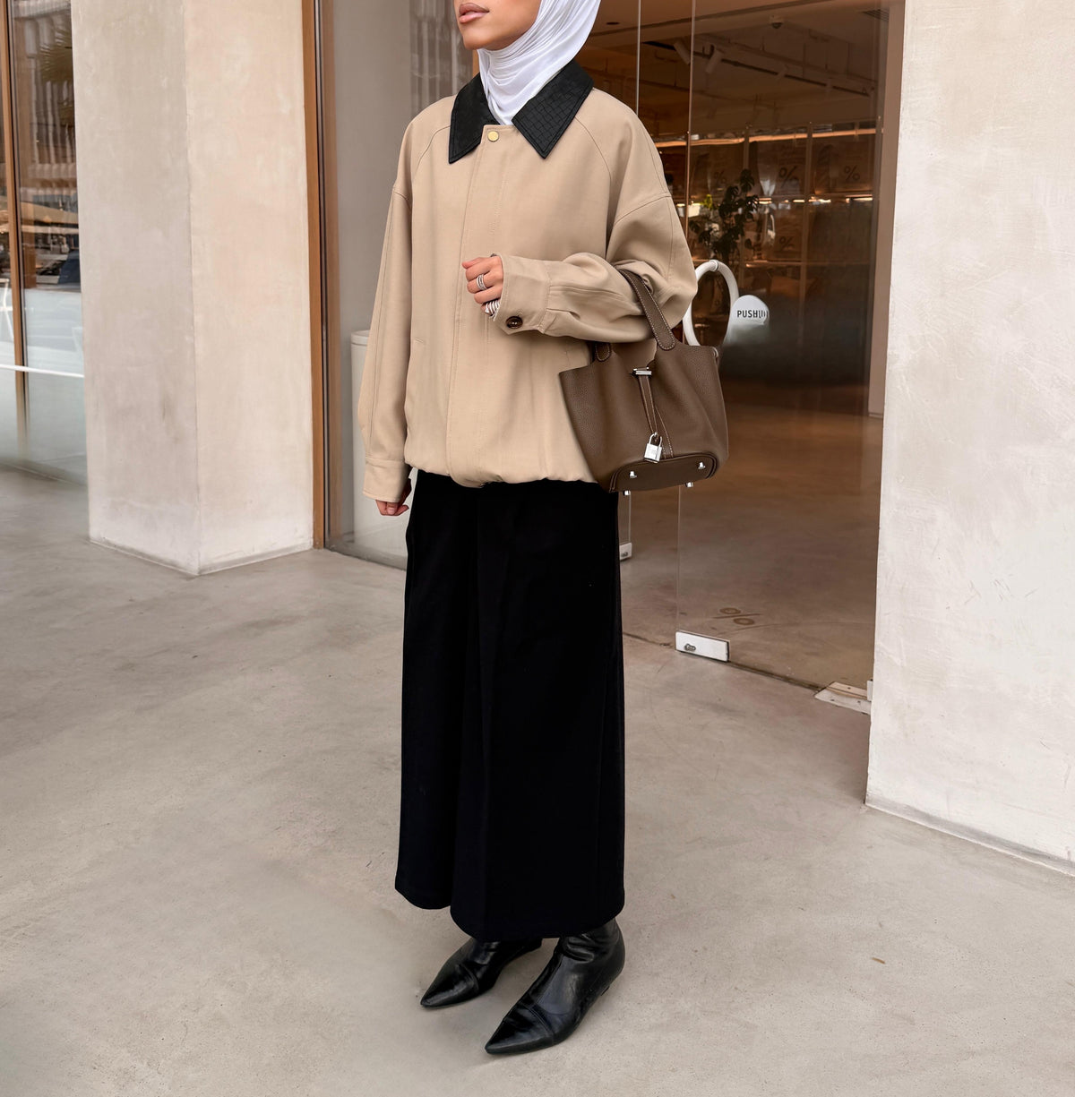 Bomber Jacket with Leather Collar