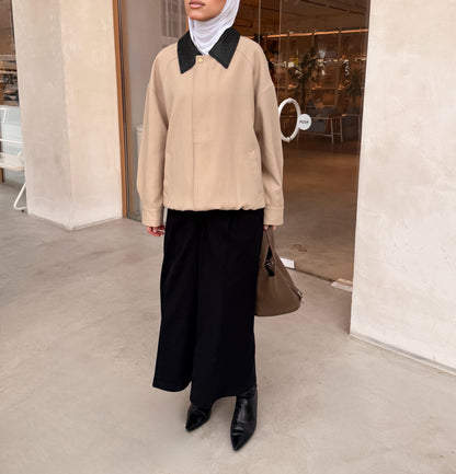 Bomber Jacket with Leather Collar