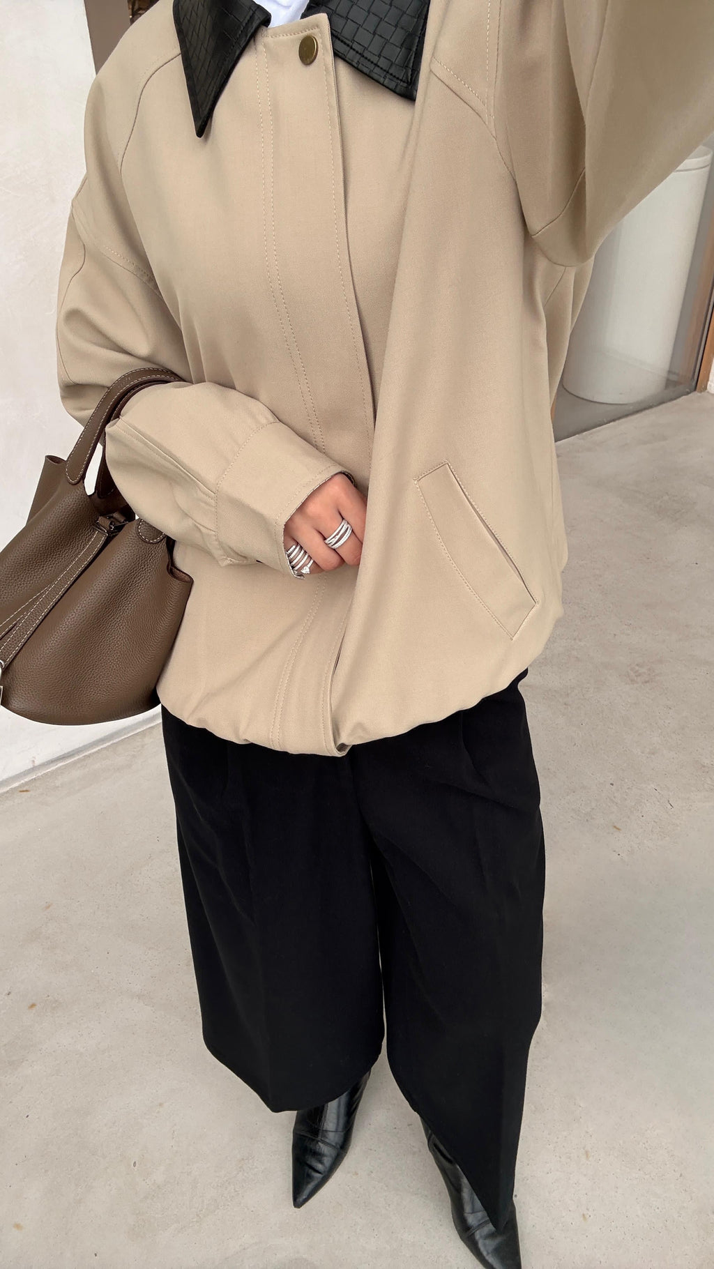 Bomber Jacket with Leather Collar