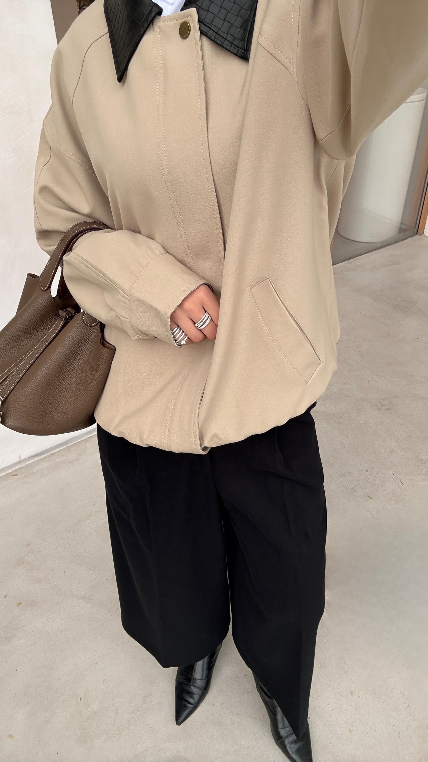 Bomber Jacket with Leather Collar