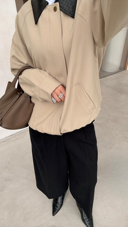 Bomber Jacket with Leather Collar