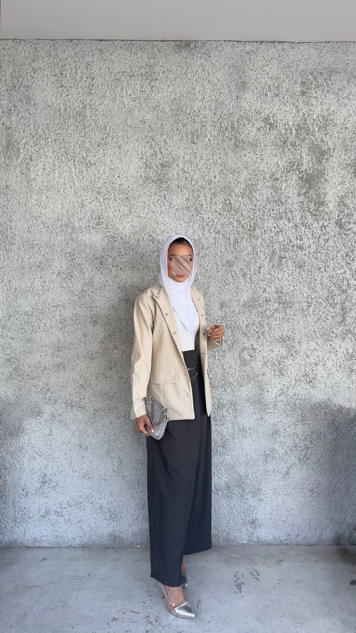 Striped collarless blazer 27 inches