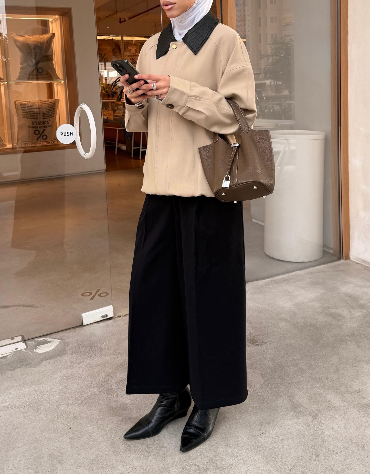 Bomber Jacket with Leather Collar